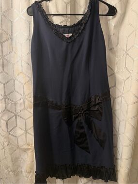Moschino Cheap and Chic Navy Sleeveless Ruffle-Trim Sheath Dress